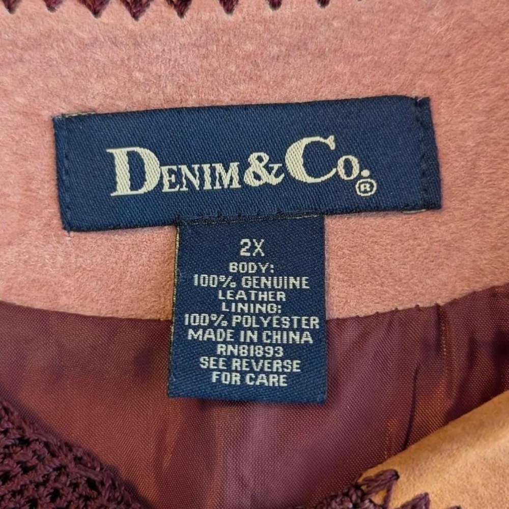 Denim & Co Genuine Leather Patchwork Crochet Jacket Mauve Pink 2X - Picture 6 of 8